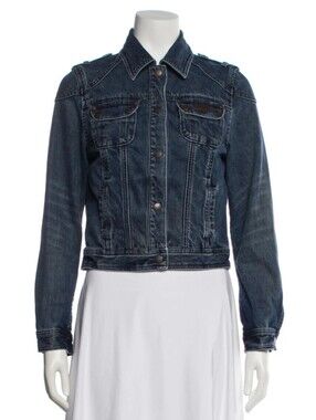 Barbour International Dark Blue Denim Biker Moto Jacket Size S